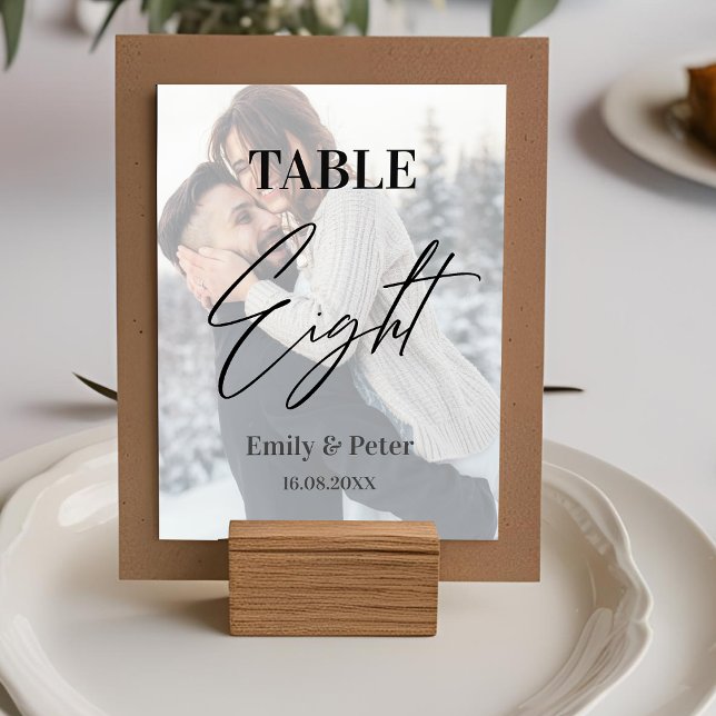 Imitate Vellum Foto Hochzeit Acht Tischnummer (Faux Vellum Photo Wedding Eight Table Number)