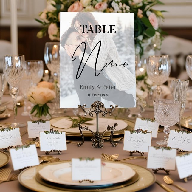 Imitate Vellum Foto Hochzeit NINE Tischnummer (Faux Vellum Photo Wedding NINE Table Number)