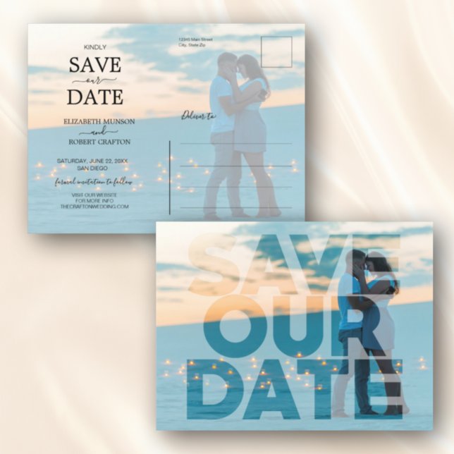 Imitate Vellum Foto Hochzeit Rettete unser Datum Ankündigungspostkarte (Von Creator hochgeladen)