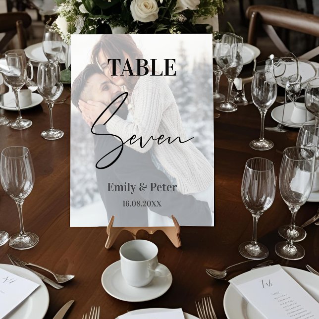 Imitate Vellum Foto Hochzeit Sieben Tischnummern (Faux Vellum Photo Wedding Seven Table Number)