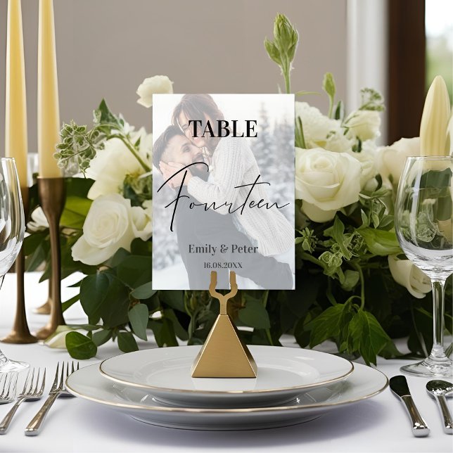 Imitate Vellum Foto Hochzeit Vierzehn Tischnummer (Faux Vellum Photo Wedding Fourteen Table Number)