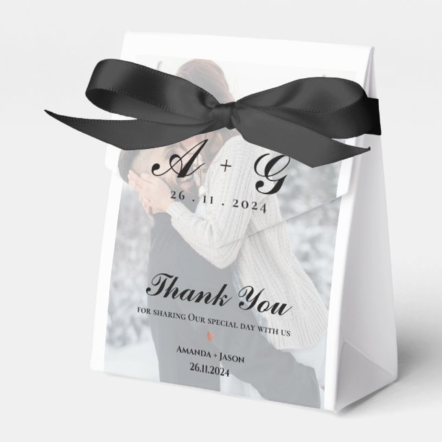 Imitate Vellum Foto Monogram Danke Hochzeit Geschenkschachtel (Vorderseite)
