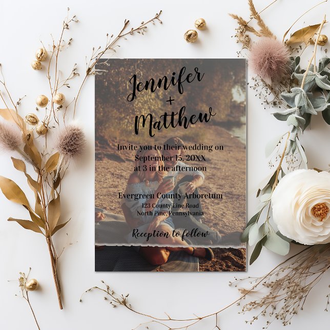 Imitate Vellum Foto Overlay Custom Wedding Einladung (Von Creator hochgeladen)