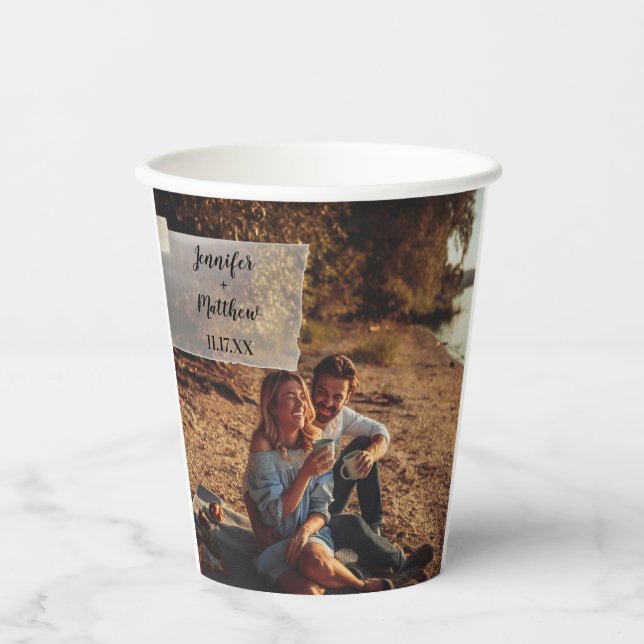 Imitate Vellum Foto Overlay Custom Wedding Pappbecher (Vorderseite)