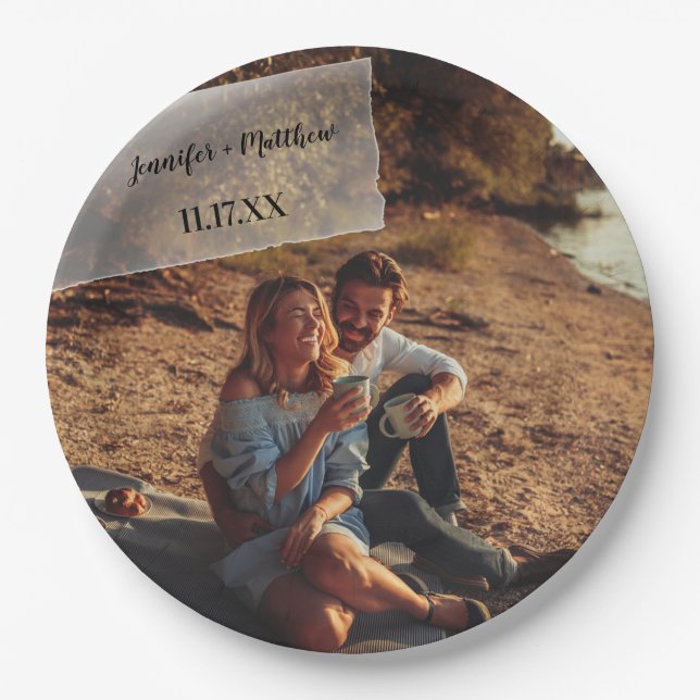 Imitate Vellum Foto Overlay Custom Wedding Pappteller (Vorderseite)