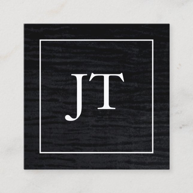 Imitate Velvet Schwarz-weiß Border Monogramm Quadratische Visitenkarte (Vorderseite)