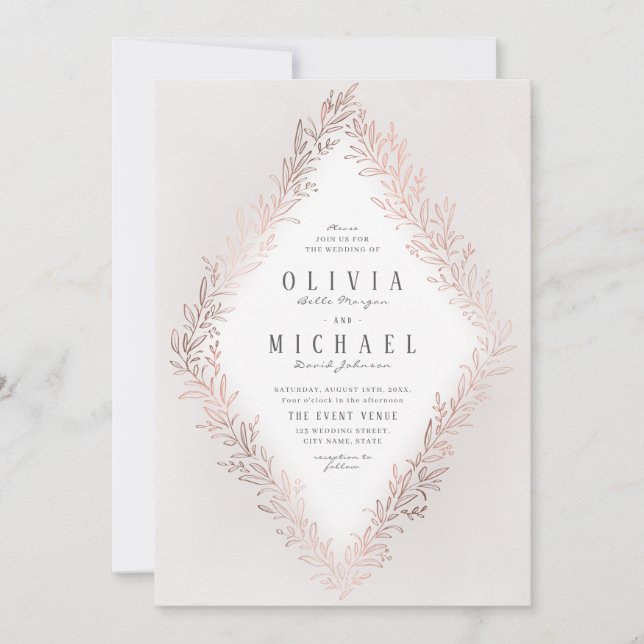Imitate vergoldete Rose Gold botanische Hochzeit Einladung (Vorderseite)