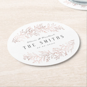 Imitate vergoldete Rose Gold botanische Hochzeit Runder Pappuntersetzer