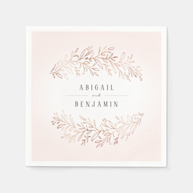 Imitate vergoldete Rose Gold botanische Hochzeit Serviette (Vorderseite)