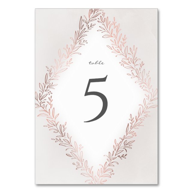 Imitate vergoldete Rose Gold botanische Hochzeit Tischnummer (Vorderseite)