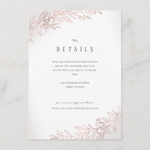Imitate vergoldete Rose Gold botanische Hochzeitsd Begleitkarte