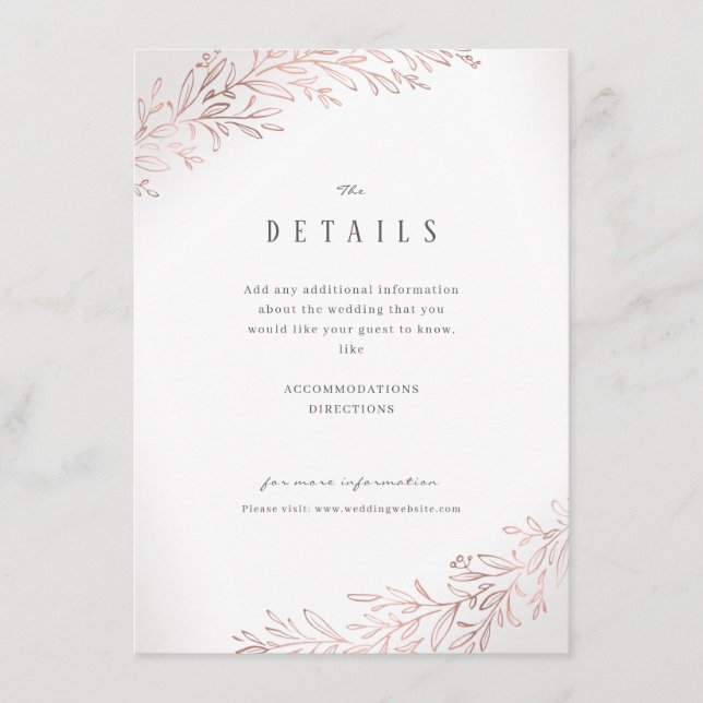 Imitate vergoldete Rose Gold botanische Hochzeitsd Begleitkarte (Vorderseite)