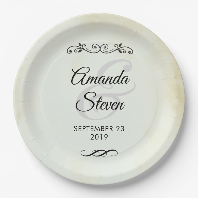 Imitate Vintag Parchment Einfach & elegant Hochzei Pappteller (Vorderseite)