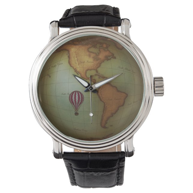 Imitate-Vintage Luftfahrtkarte Amerikas Armbanduhr (Vorderseite)