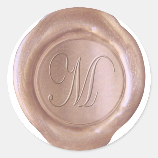 Imitate Wax Siegel - Rose Gold - Script M Runder Aufkleber (Vorderseite)