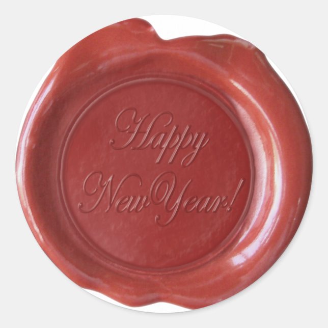Imitate Wax Siegel - Rote Schrift - Happy New Year Runder Aufkleber (Vorderseite)