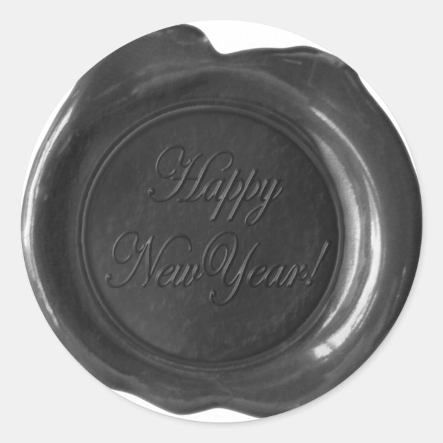 Imitate Wax Siegel - Schwarzes Script - Happy New  Runder Aufkleber (Vorderseite)