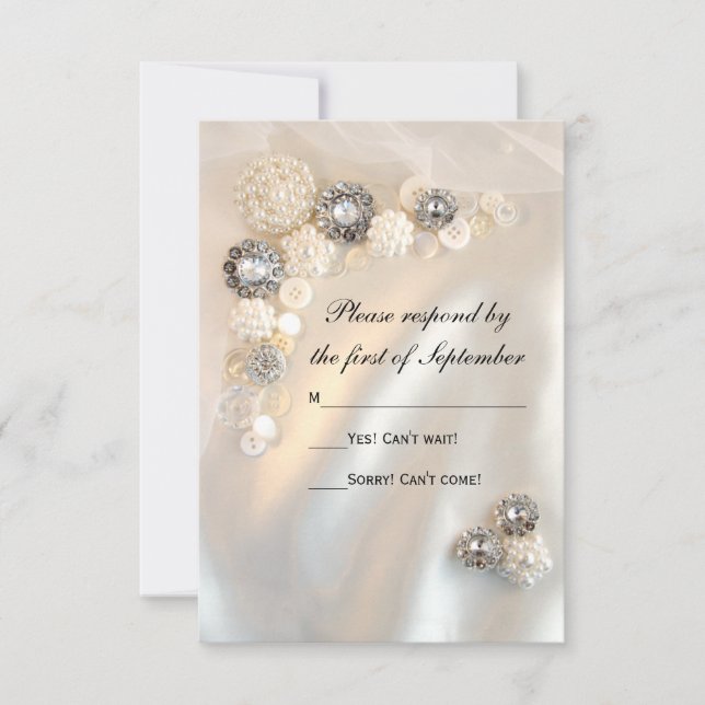 Imitate Weiße Perlen und Diamanttasten Hochzeit RSVP Karte (Vorderseite)