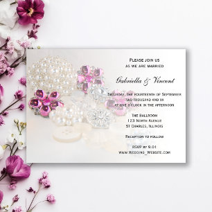 Imitate Weiße Perlen und rosa Diamanttasten Hochze Einladung