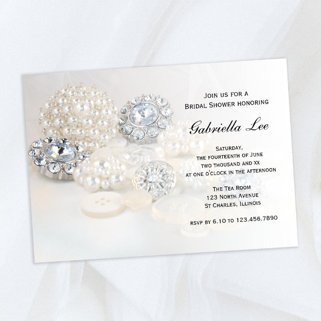 Imitate Weißes Perl Diamanttasten Brautparty Einladung (Von Creator hochgeladen)