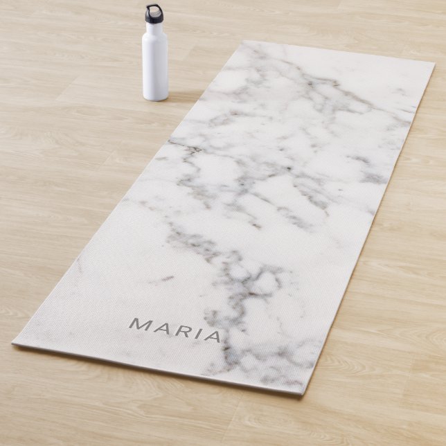 Imitate Weißmarmor Textur Look & Individuelle Name Yogamatte (Beispiel)