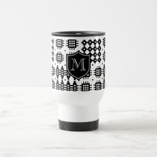 Imitate Welsh Tapestmuster Monogramm Schwarz, Weiß Reisebecher