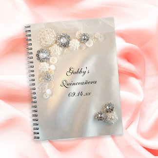 Imitate White Pearl Diamond Tasten Quinceañera Notizblock