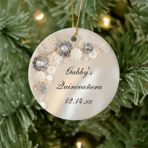 Imitate White Pearl und Diamond Buttons Quinceñer Keramikornament