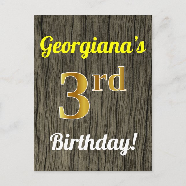 Imitate Wood, Imitate Gold 3. Geburtstag & Individ Postkarte (Vorderseite)