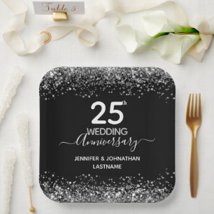 Imitate zum 25. Hochzeitstag Glitzer Pappteller