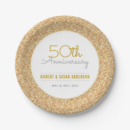 Imitate zum 50. Jahrestag der Hochzeit Gold Glitze Pappteller