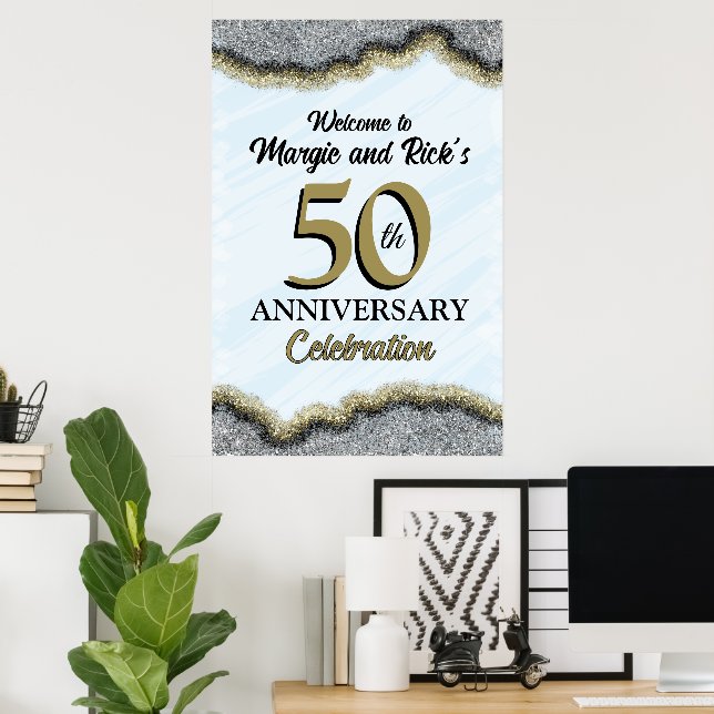 Imitate zum 50. Jubiläum Glitzer Begrüßungszeichen Poster (Heimbüro)