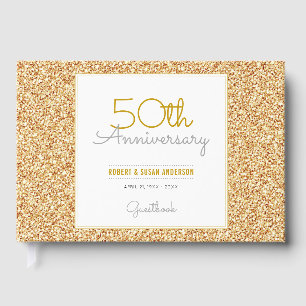 Imitate zum 50. Jubiläum Gold Glitzer Gästebuch