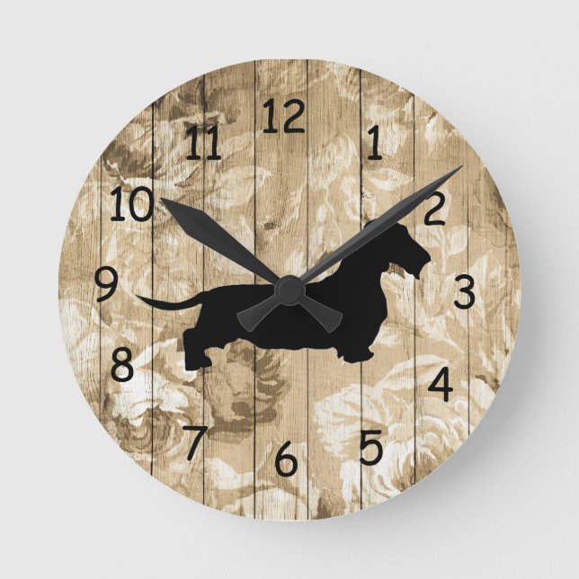 Imitate zur Dackel von Drahthaaren Runde Wanduhr (Vorderseite)