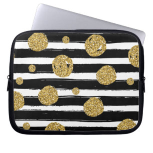 ImitatgoldGlitter punktiert Schwarz-weiße Streife Laptopschutzhülle