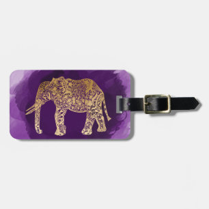 Imitatgoldstammes- Elefant lila Brushstroke Gepäckanhänger