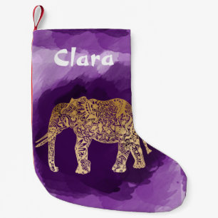 Imitatgoldstammes- Elefant lila Brushstroke Kleiner Weihnachtsstrumpf