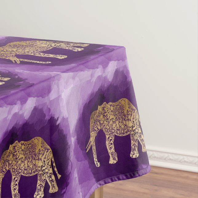Imitatgoldstammes- Elefant lila Brushstroke Tischdecke (Beispiel)