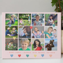 Collage photo personnalisé nom de famille coeurs c