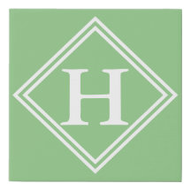 Monogramme Vert Blanc Cadre, Faux Canvas Initial