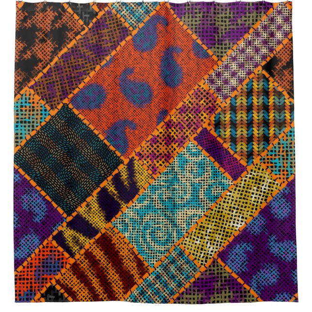 Imitation eines indischen Patchwork-Musters mit Te Duschvorhang (Vorderseite)