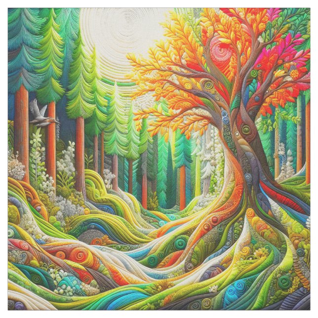 Imitats 3D bestickte Modern Art Forest Landschaft Stoff (Muster)