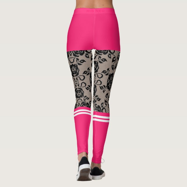 Imitats Black Lace Fishnet mit rosa Kurz und Socke Leggings (Rückseite)