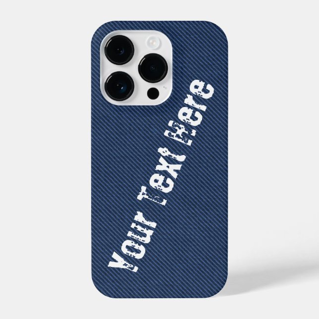Imitats Blue Denim Fabric Custom Text iPhone Case iPhone 14 Pro Hülle (Rückseite)