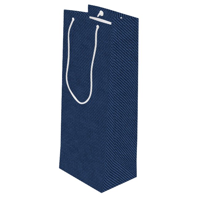 Imitats Blue Denim Gift Bag Geschenktüte Für Weinflaschen (Rückseite Schrägansicht)