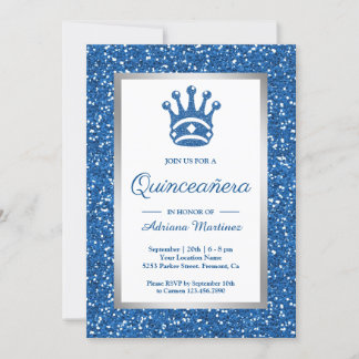 Imitats Blue Glitzer Tiara Princess Quinceanera Einladung