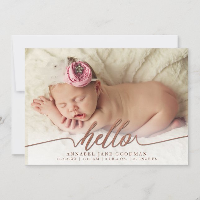 Imitats Bronze Baby Birth Ankündigung Foto-Karten (Vorderseite)