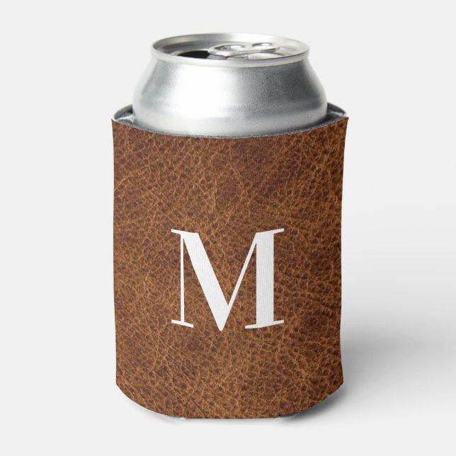 Imitats Brown Leather Modern Monogram Dosenkühler (Kanne Vorderseite)