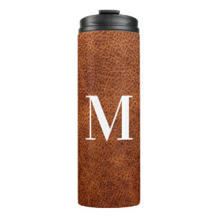 Imitats Brown Leather Modern Monogram Thermosbecher