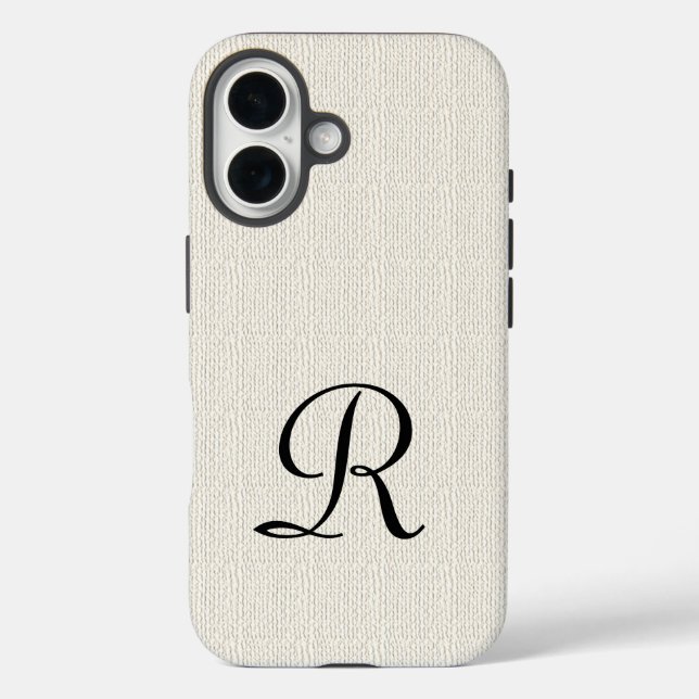 Imitats Burlap Rustic Monogram iPhone 16 Hülle (Rückseite)